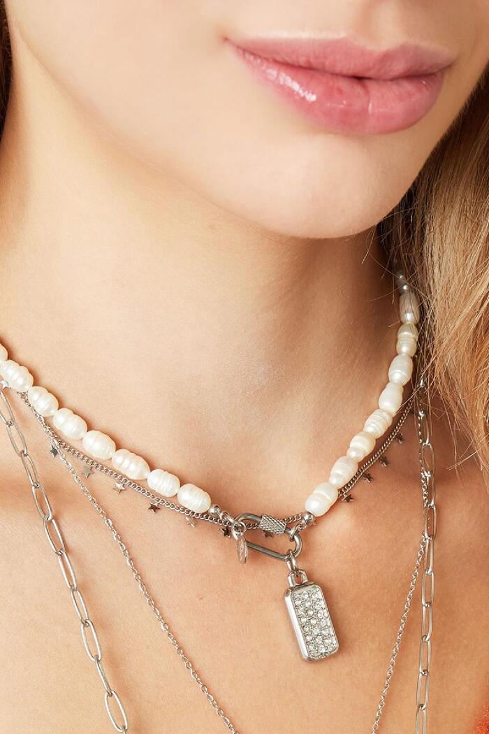 Perlenkette mit ovalem Verschluss Silber Perlmutt Bild3